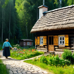**

"A charming, fully clothed villager tending a small garden outside a cozy wooden cottage in a lush Russian forest village. The cottage features a thatched roof and flower boxes on the windows. Soft, dappled sunlight filters through the trees. In the background, there are other quaint cottages and a winding stone path. Safe for work, appropriate content, professional, modest, perfect anatomy, natural proportions, high quality, fantasy illustration, serene atmosphere."

**