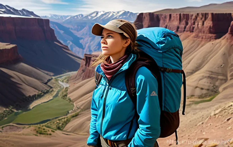 마인크래프트 서바이벌 마스터하기 - A determined female adventurer, in her late twenties, stands at the edge of a vast, unexplored canyo...