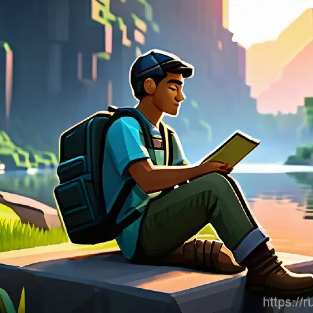 마인크래프트 팬 아트 활용 - **Prompt:** A serene and unique Minecraft landscape, depicted in a highly detailed digital painting ...