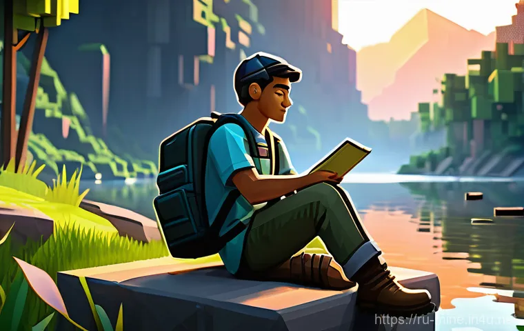 마인크래프트 팬 아트 활용 - **Prompt:** A serene and unique Minecraft landscape, depicted in a highly detailed digital painting ...