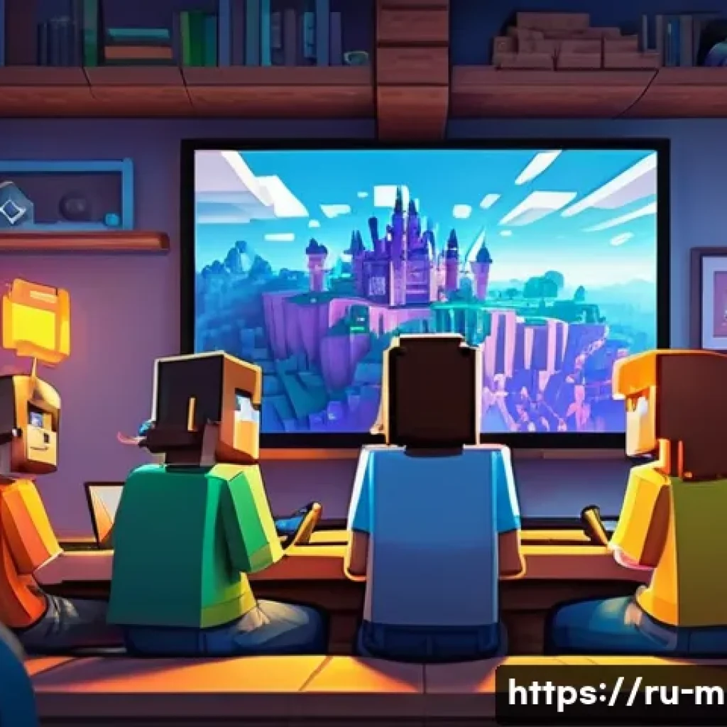 마인크래프트 월드 동기화 기술 - **Prompt:** A dynamic digital painting capturing the essence of collaborative Minecraft gameplay. Fo...