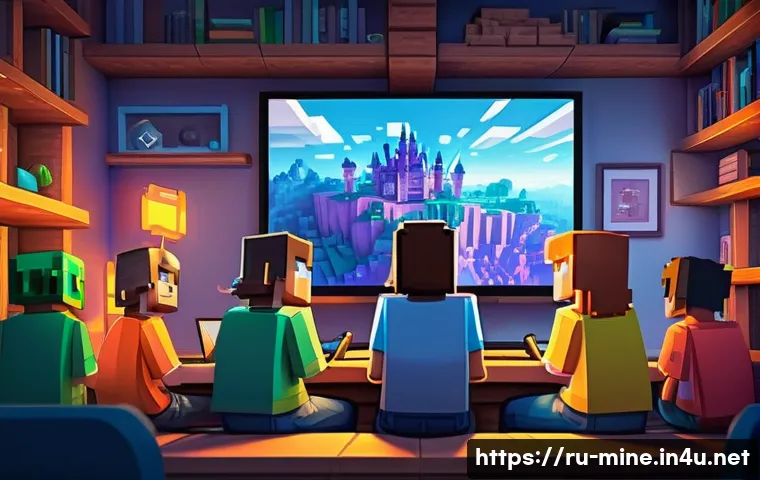 마인크래프트 월드 동기화 기술 - **Prompt:** A dynamic digital painting capturing the essence of collaborative Minecraft gameplay. Fo...